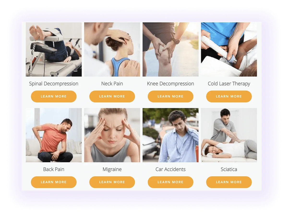 example of service-to-service linking section on chiropractor's website