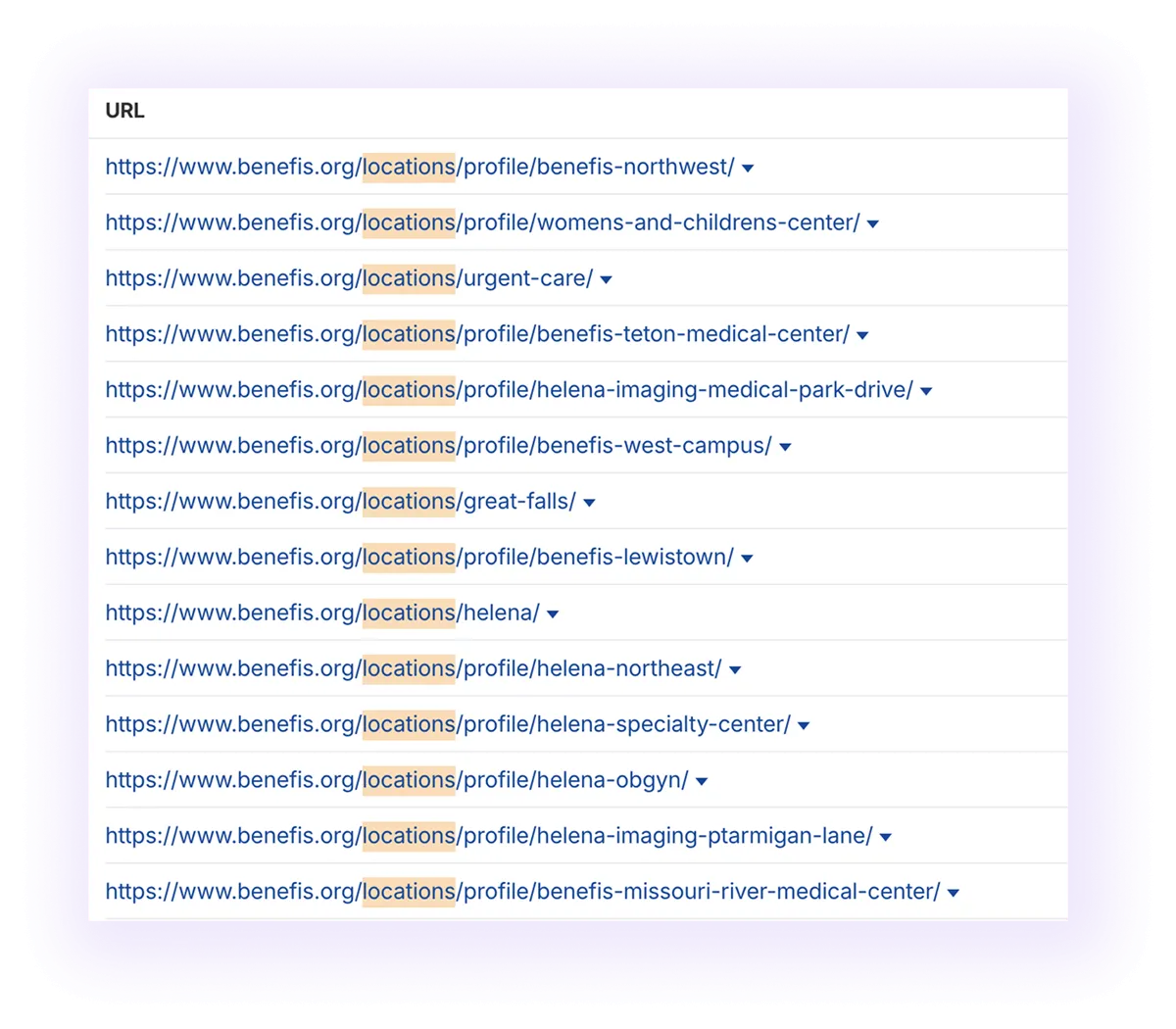 optimized URL structure for location pages in a national orthopedic website