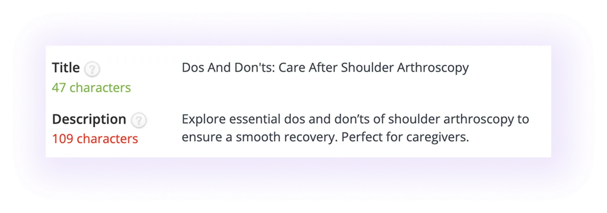 optimized meta title and meta description in an orthopedic website blog