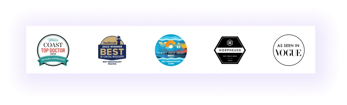 featured in and awards block on a dermatology website