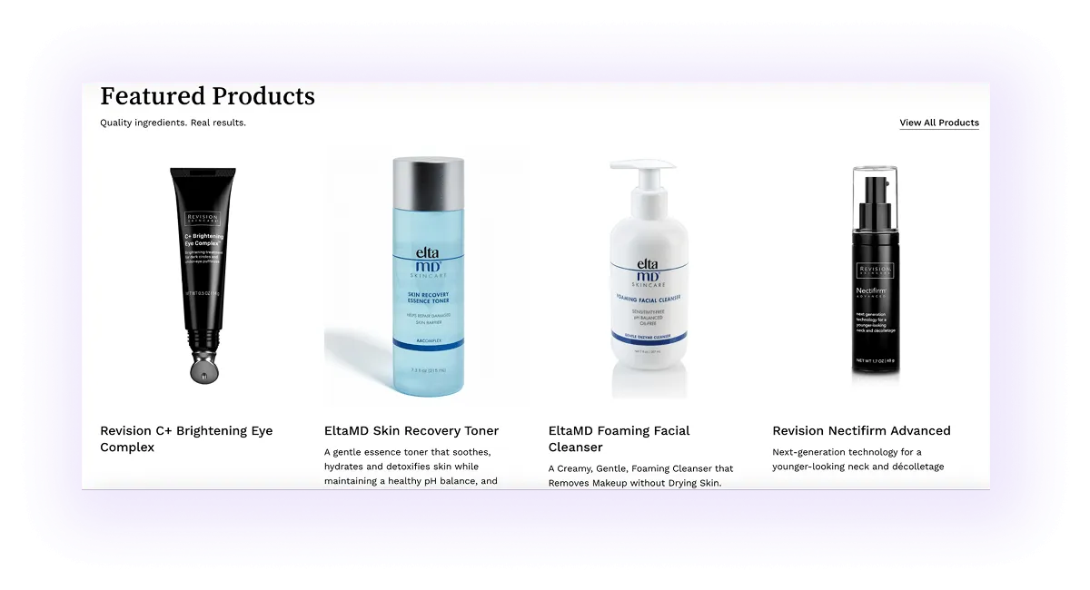 featured products block on a dermatology website