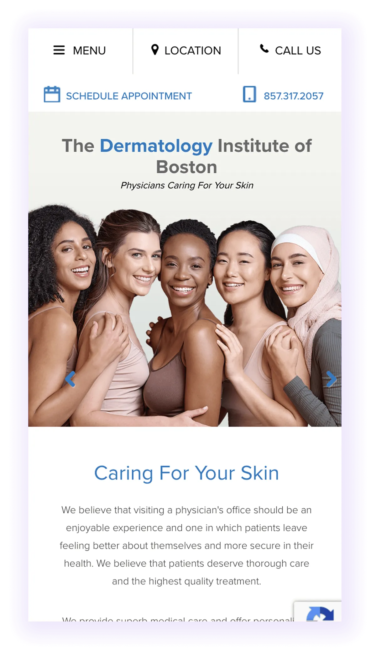 example of mobile-optimized dermatology website