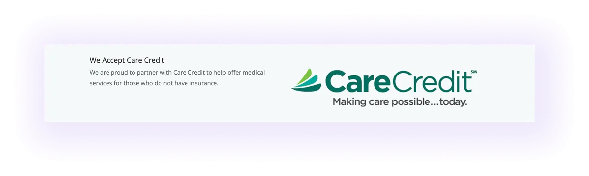 CareCredit or financing options block on an optometry website