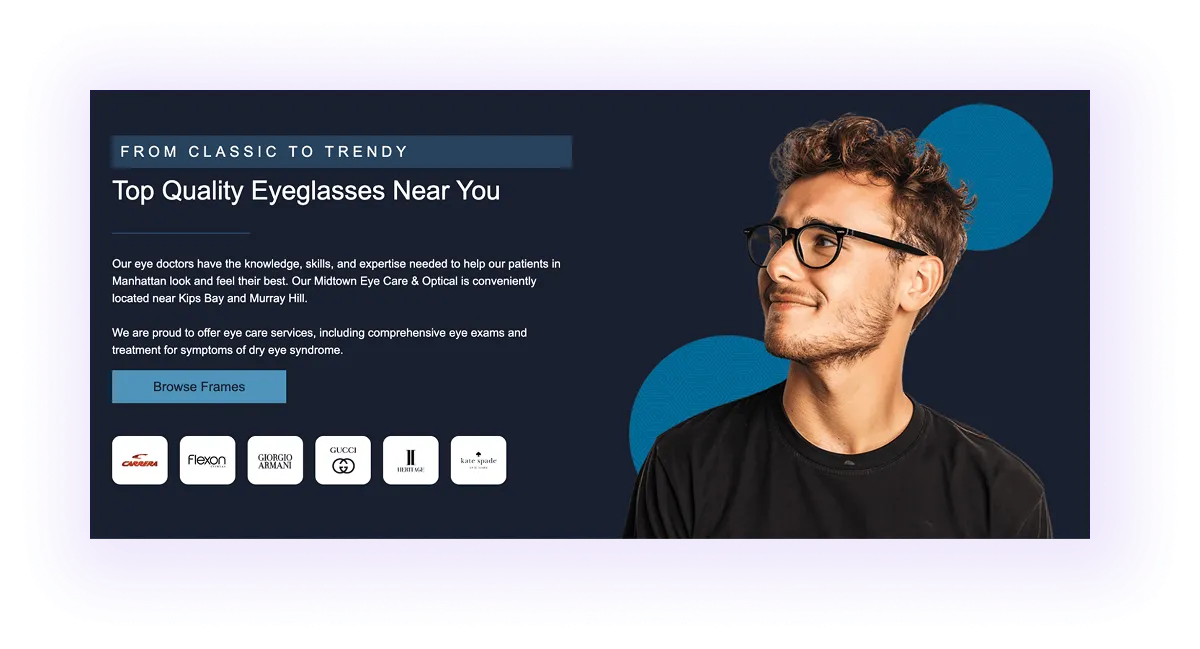 products block on an optometry website