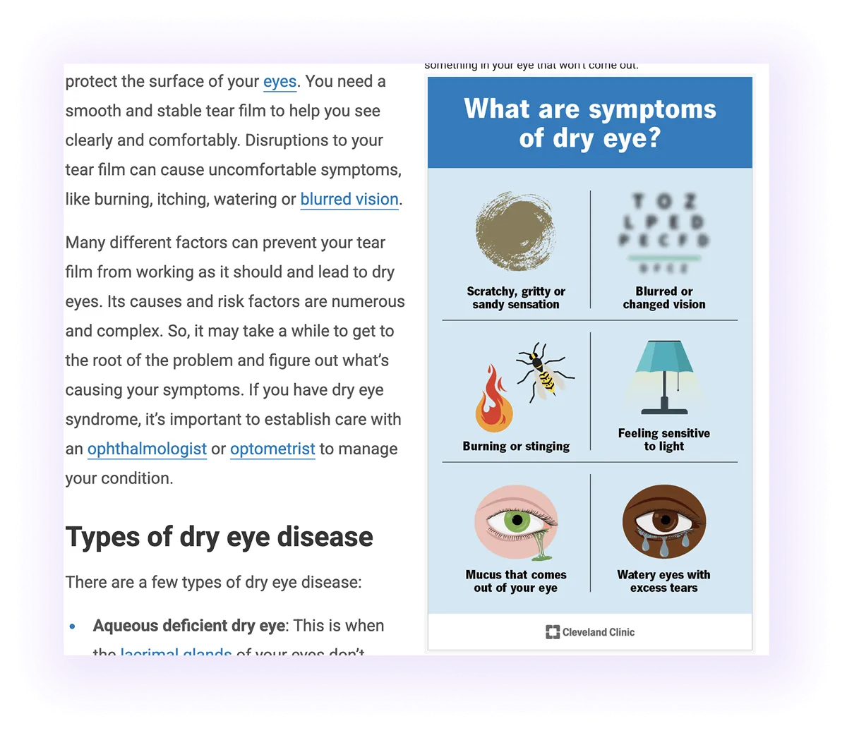 visual infographics in an optometry website blog
