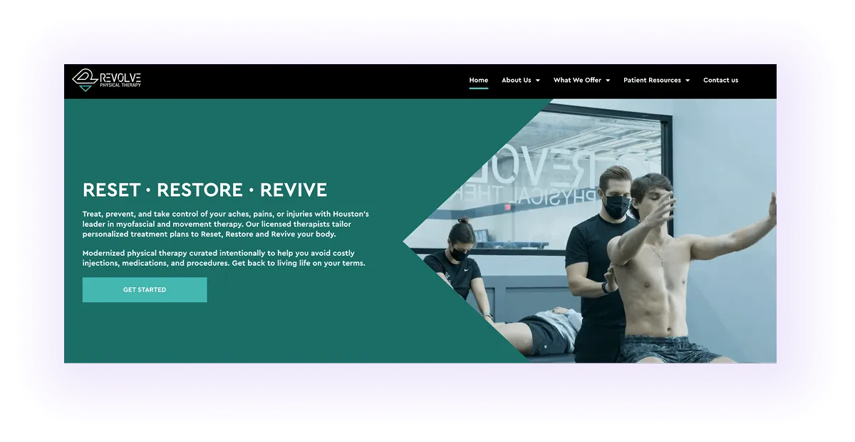  physiotherapy website hero section and navigation bar example