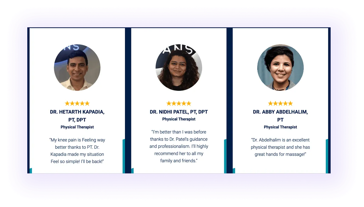 physiotherapy website with physiotherapist profiles linked on a general doctors' page