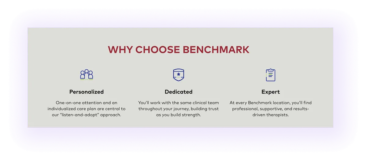 value proposition block on a physiotherapy website
