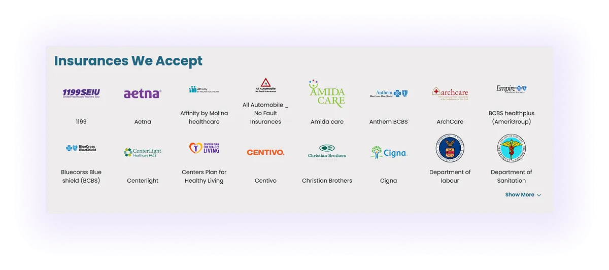 insurance information block on a physiotherapy website