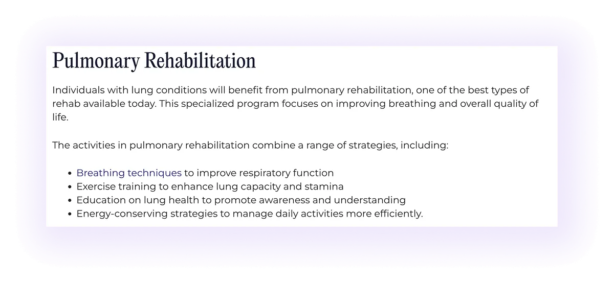 skimmable list element in a physical therapy website blog