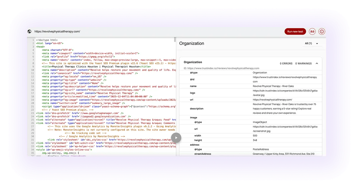 example of an optimized schema markup for a physical therapy website