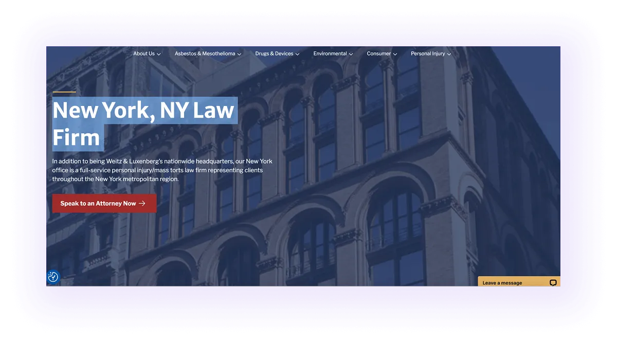  example of a local keyword used in a New York focused local law firm website