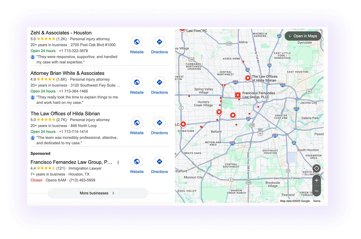  law firm Google Business Profiles showing up on Google Maps