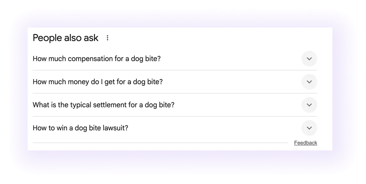 google’s people also ask for "dog bite lawyer" keyword