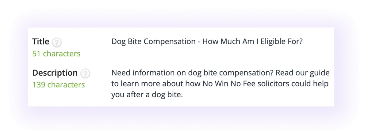 optimized meta title and meta description in a dog bite compensation blog