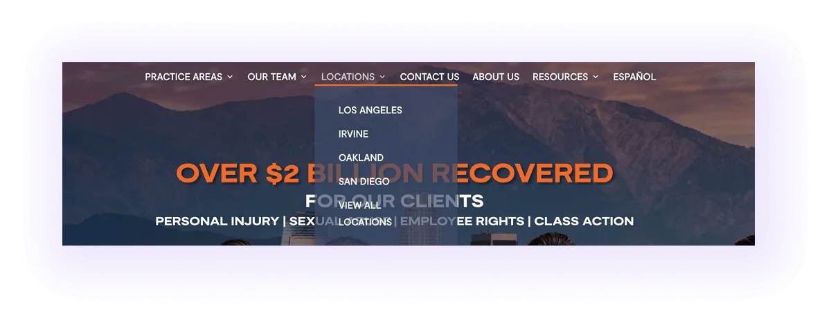  local pages linked in the navigation bar on a law firm website