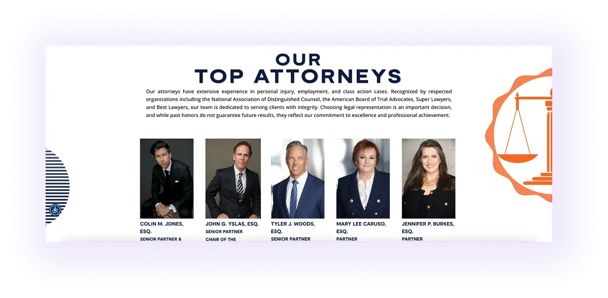 attorney bios block on a law firm website