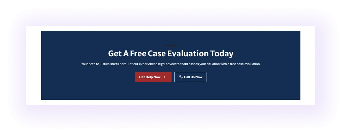 free case evaluation block on a law firm website