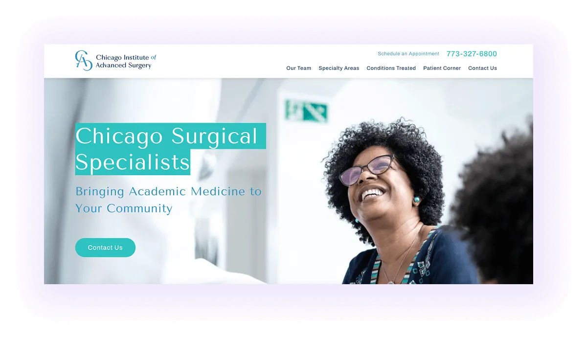 example of a local keyword used in a Chicago focused local surgical clinic website