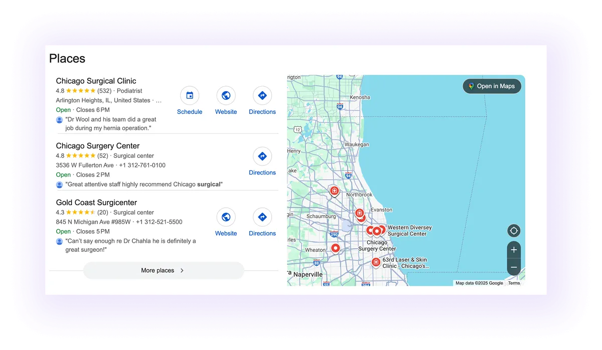 surgeon Google Business Profiles showing up on Google Maps