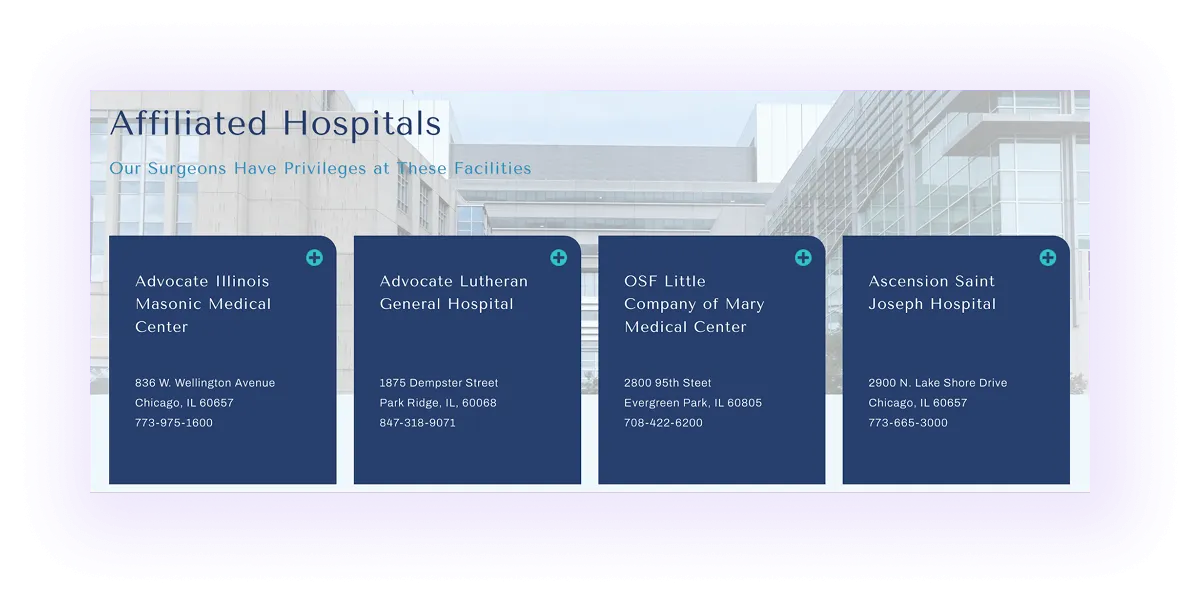 affiliate hospitals block on a surgical clinic website