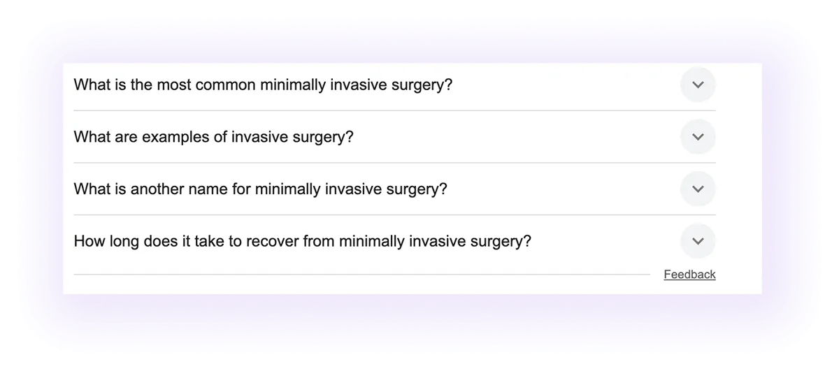 google’s people also ask for "minimally invasive surgery" keyword