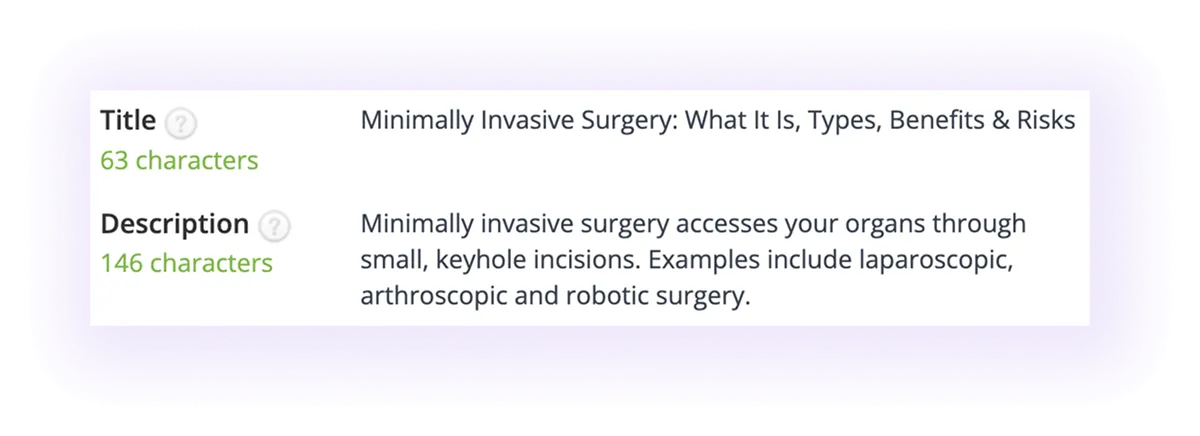 optimized meta title and meta description in a surgeon website blog