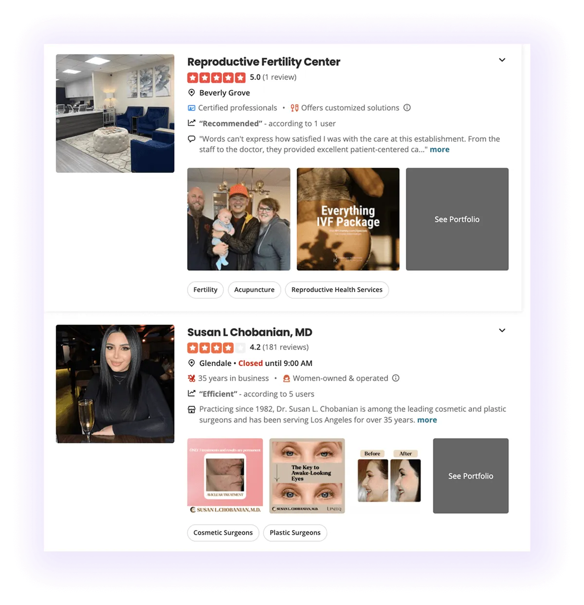 well-optimized surgeon clinic profiles on Yelp