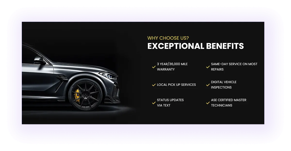 experience and credentials block on an automotive business website