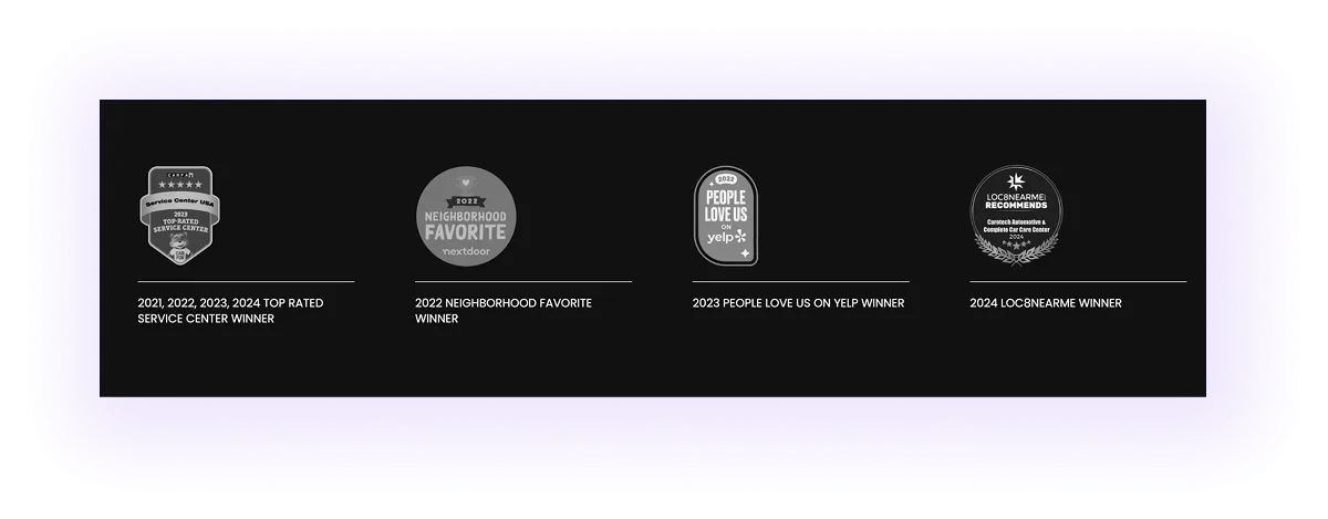 awards and certifications block on an automotive business website