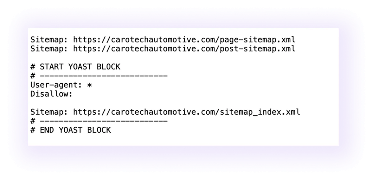 example of a robots.txt for an automotive business website