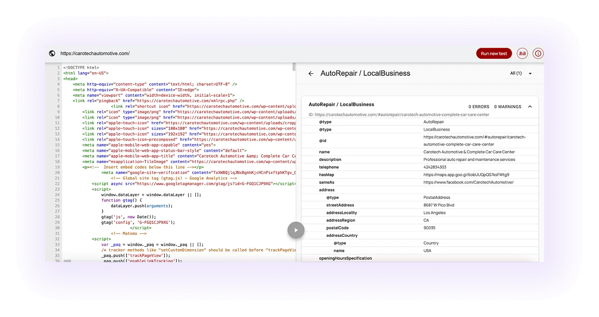 example of schema markup for an automotive business website
