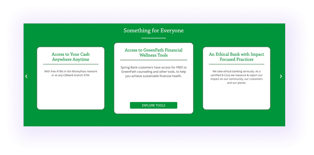 Financial Wellness Tools block on a banking website