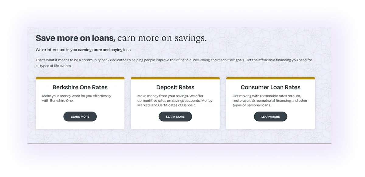 Rate Summaries with Links block on a banking website