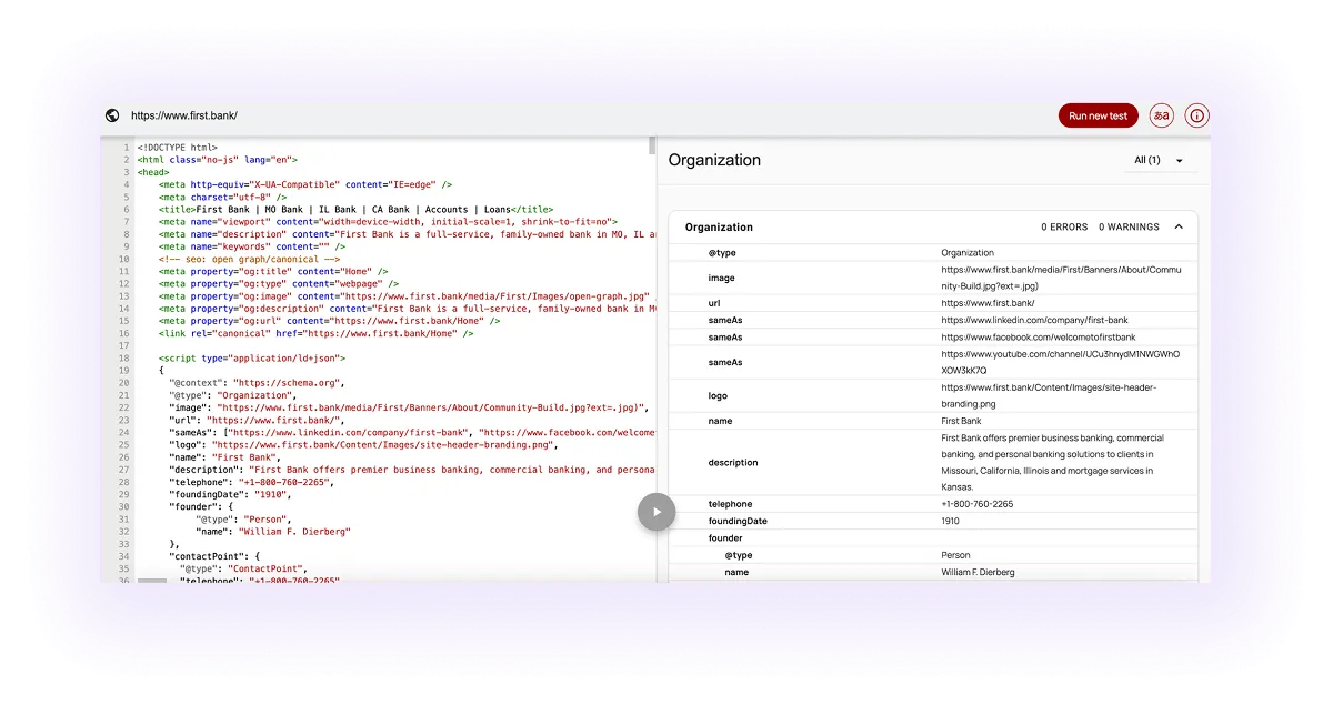 example of schema markup for a bank website