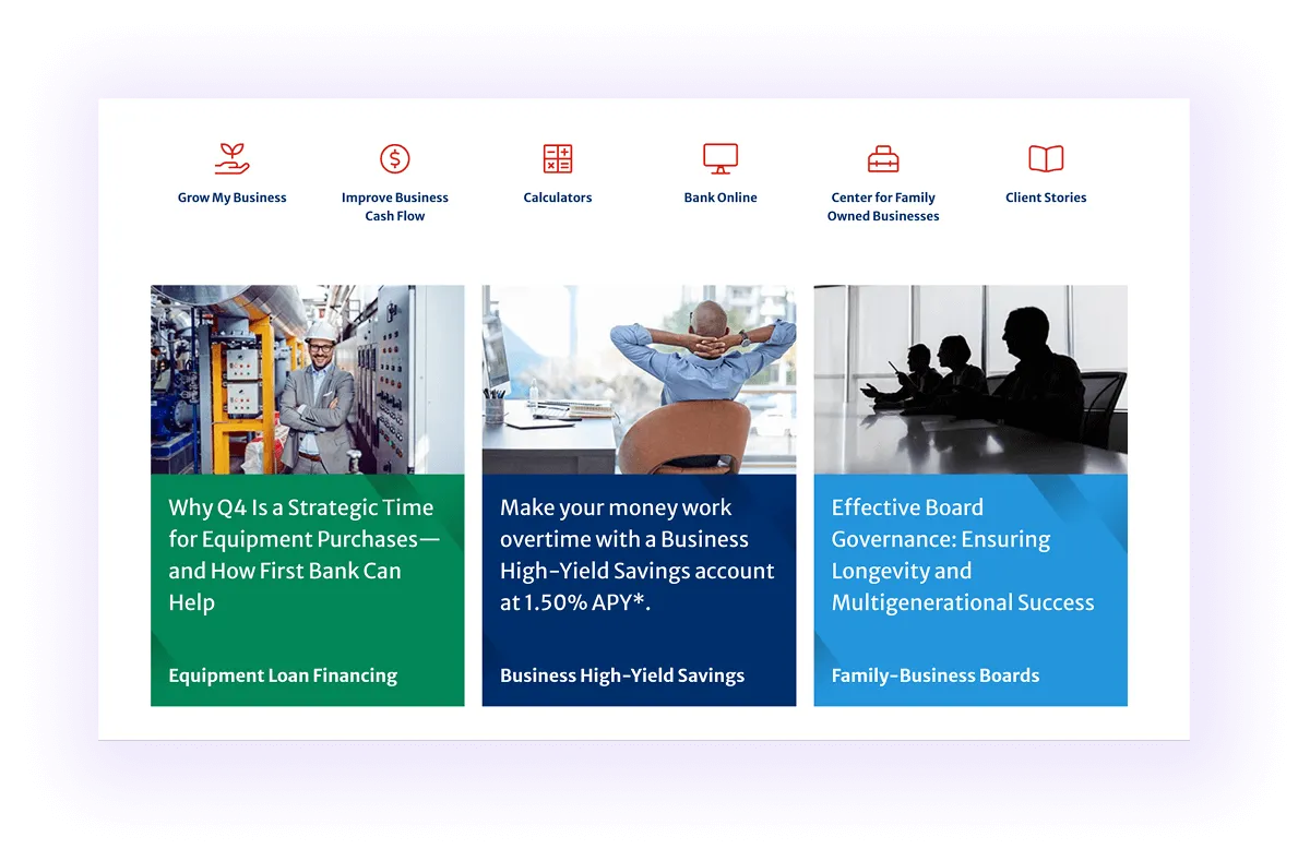 example of service-to-service linking section on a bank website