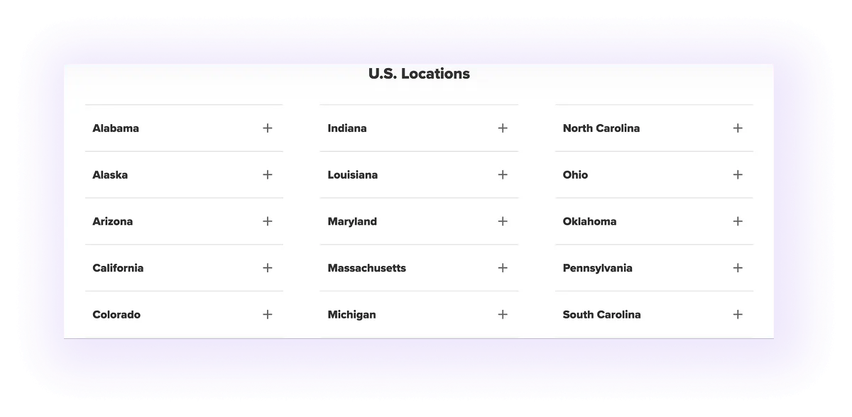 locations listed on a accounting service page
