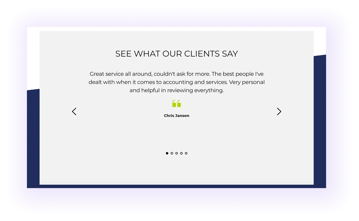 client testimonials block on an accounting services website