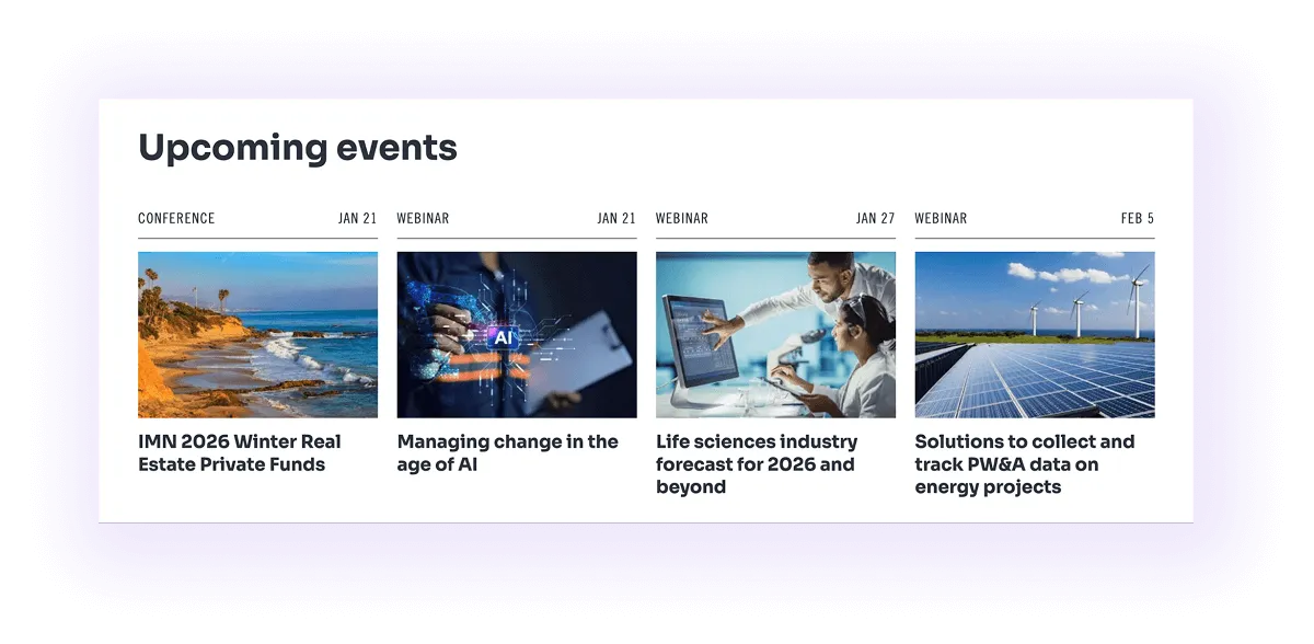 Upcoming events block on an accounting services website