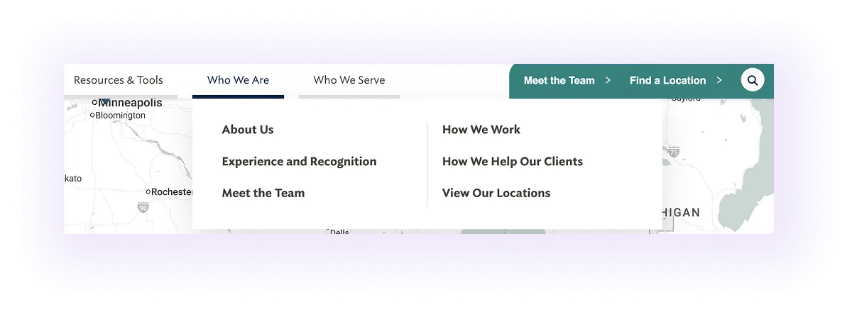 “View our locations” hub on a financial advisor website