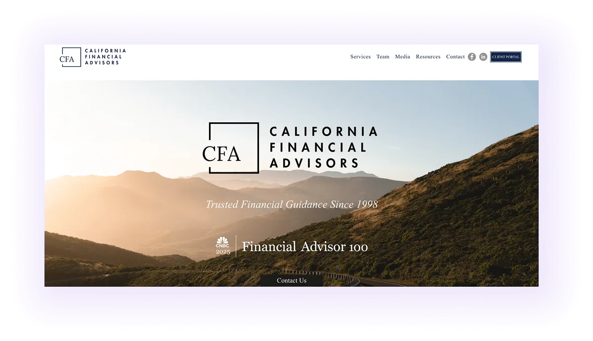 example of a local keyword used in an CA focused local financial advisor website