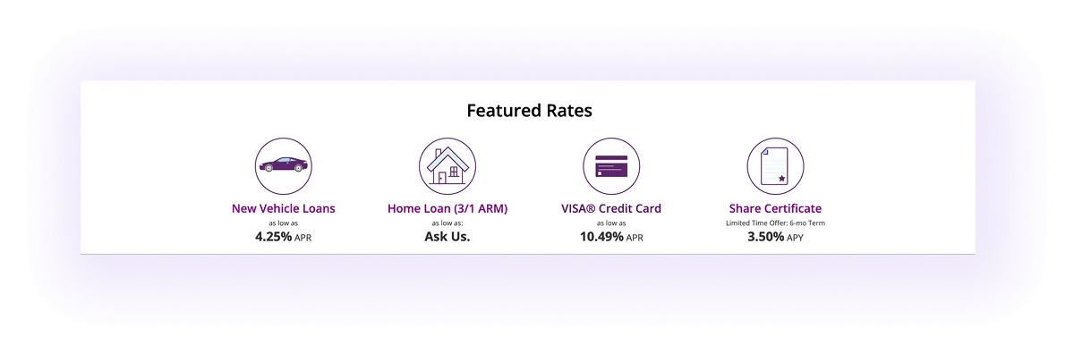 Featured rates block on a financial advising services website