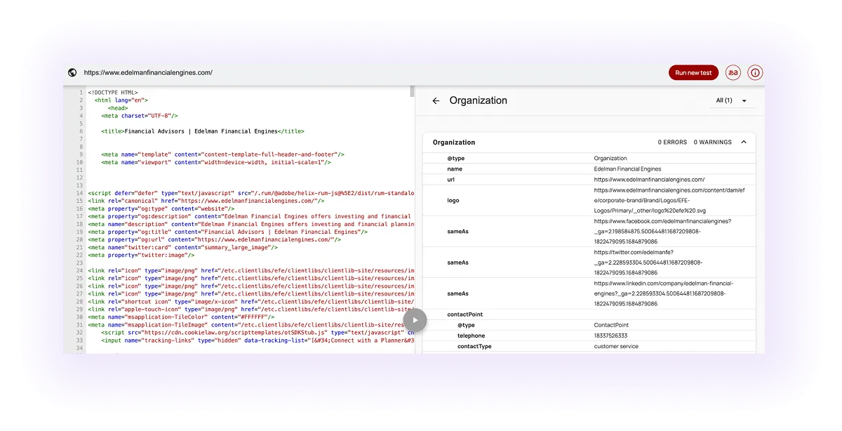 example of schema markup for a financial advising services website