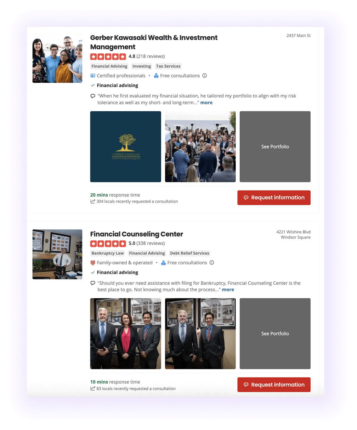 well-optimized financial advisor profiles on Yelp