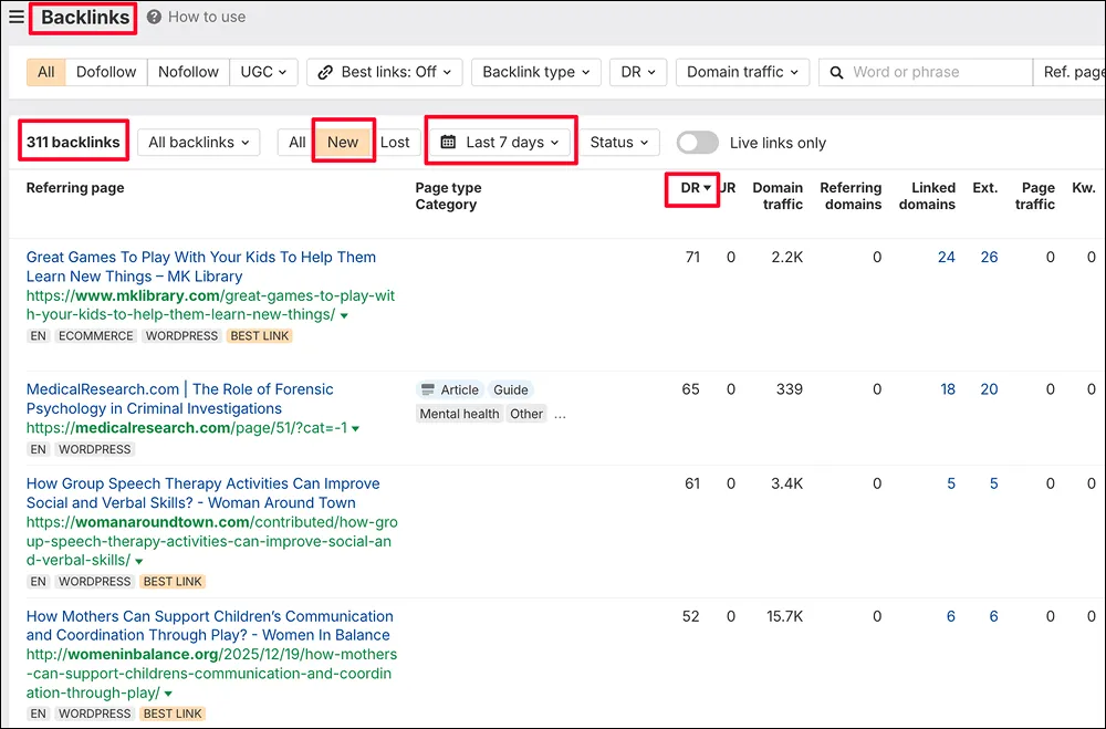 how to check Backlinks and referring domain growth to Measure Digital PR Success for SEO