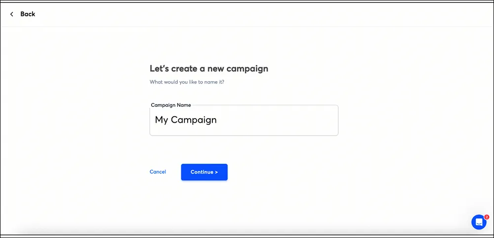 Instantly.ai campaign creation screen showing how to name and set up a new outreach campaign