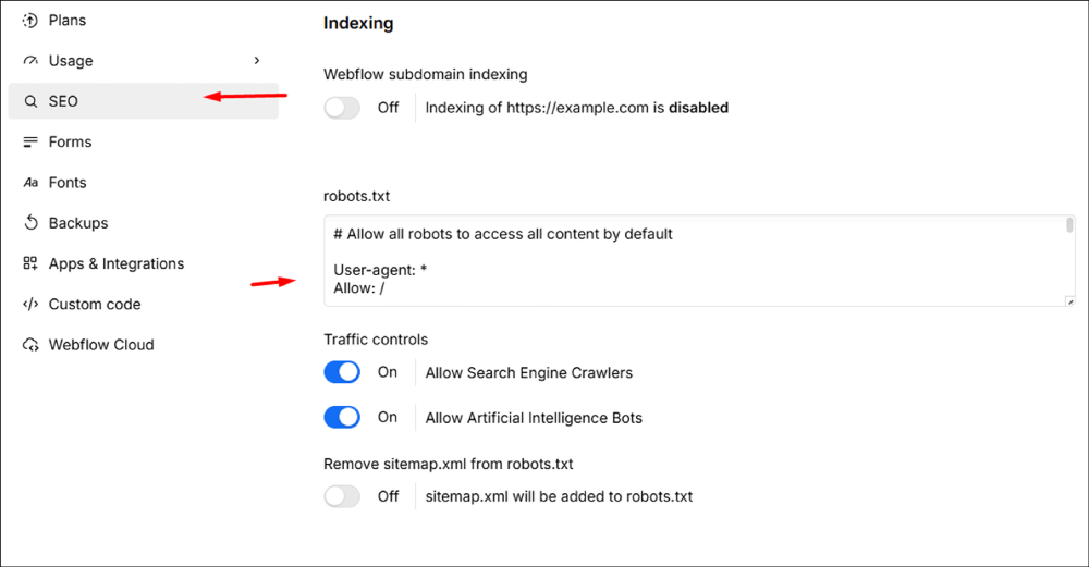 Webflow allows Automatic Technical SEO Features