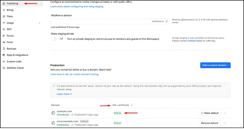 Enable SSL for Secure Connections for Webflow Set up