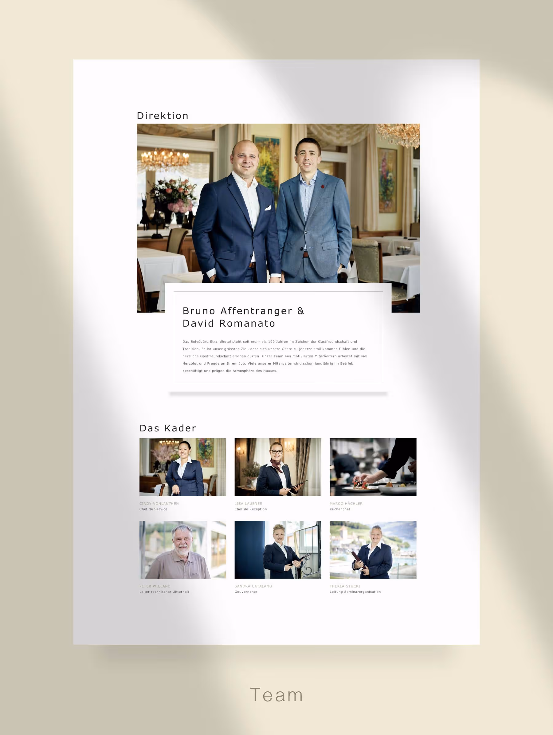 Custom Team Seite für Schweizer Hotelbetrieb