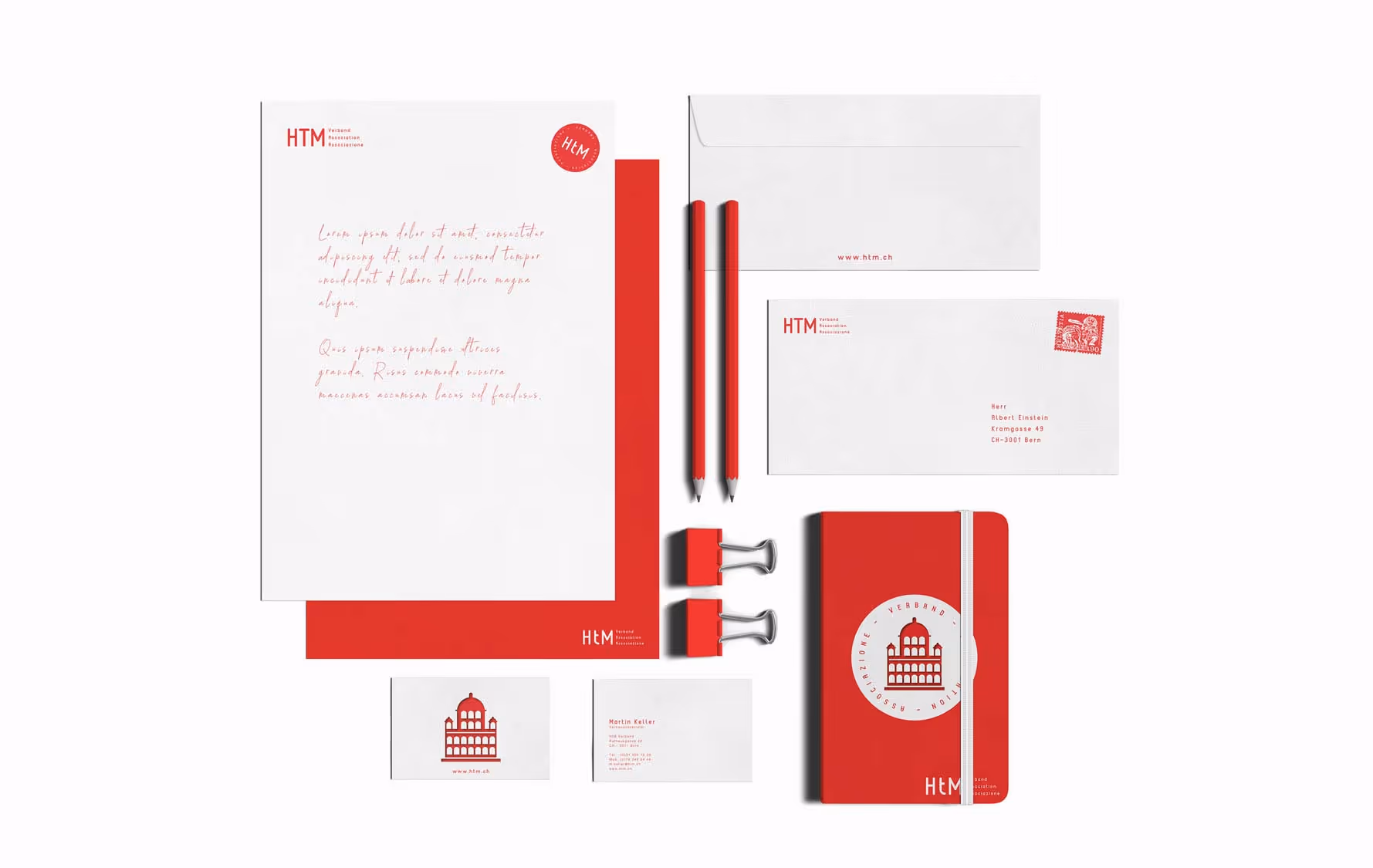 Briefschaften und Visitenkarten Designs für Verband Schweiz